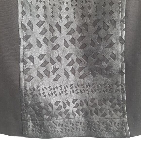 ECI New York Faux Leather Geometric Lasercut Panel Sheath Dress Sz 8 - Picture 7 of 13